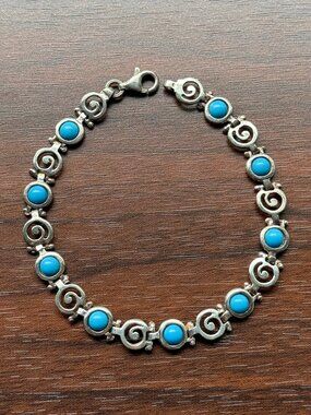 Vintage Greek Swirl and Sleeping Beauty Turquoise Sterling Silver Bracelet